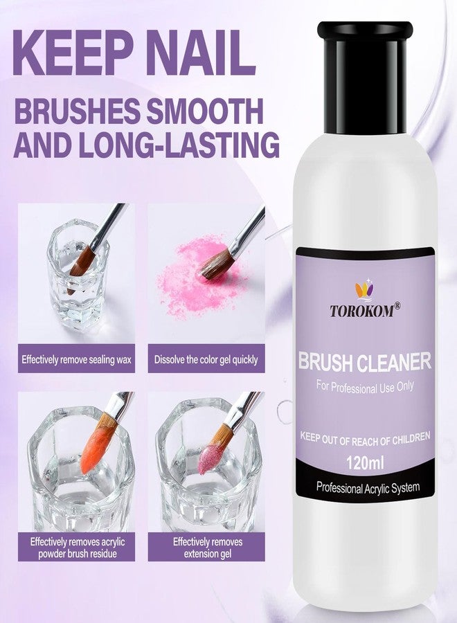 TOROKOM Acrylic Nail Brush Cleaner, 120ml Large Capacity Nail Art Brush Cleaner Conditioner for Quickly Clean Solid Gel Polish/Nail Extension Gel/Acrylic Nails with Dappen Dish and Nail Cleaning Pads - Image 2